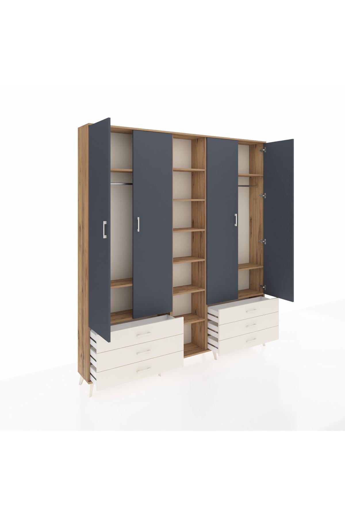 Arges Dolap 13 Raflı 6 Çekmeceli 2 Askılı 220x30x243 Çam-Antrasit/Aytaşı