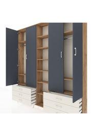 Arges Dolap 13 Raflı 6 Çekmeceli 2 Askılı 220x30x243 Çam-Antrasit/Aytaşı