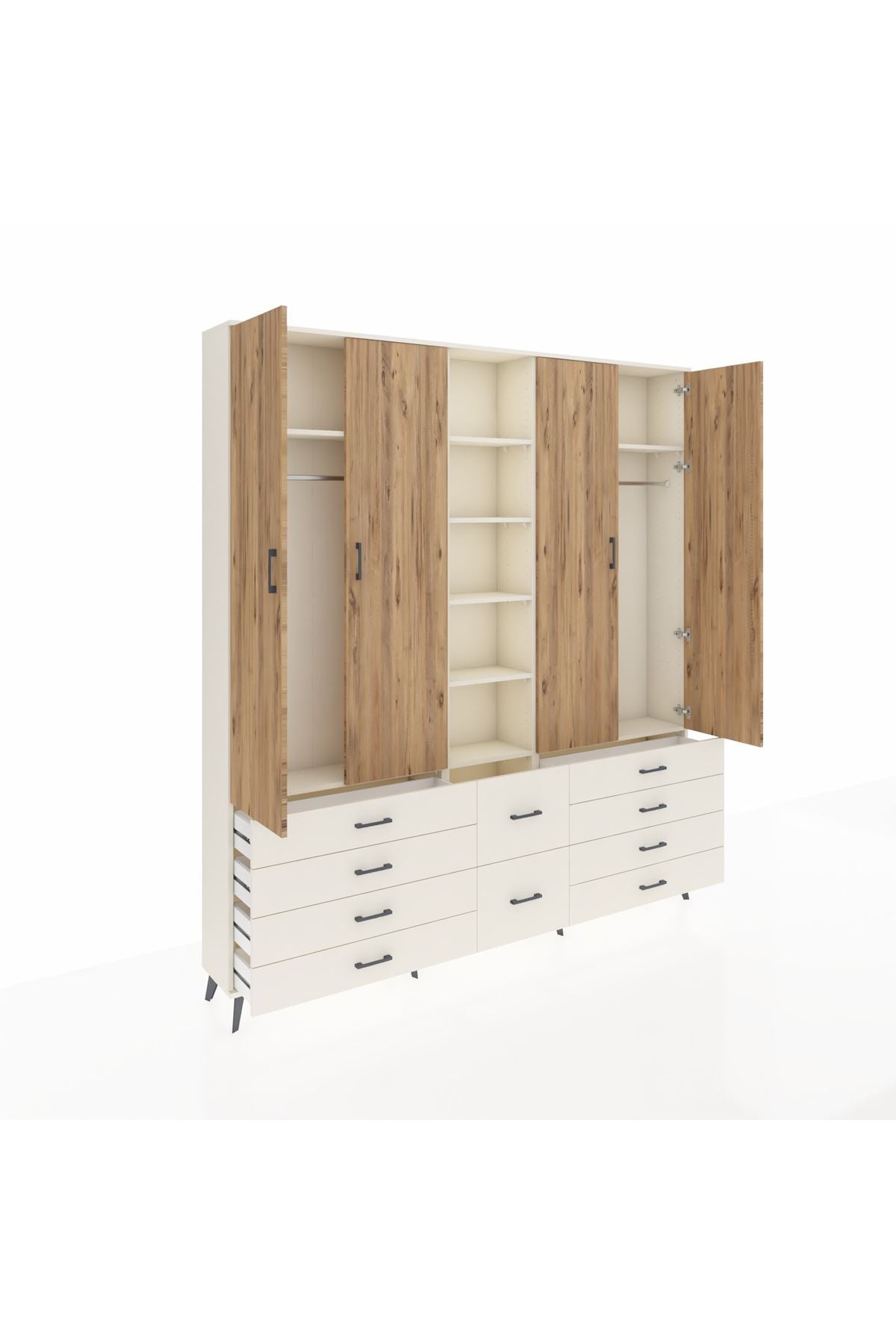 Arges Dolap 9 Raflı 10 Çekmeceli 2 Askılı 220x30x243 Aytaşı-Çam/Aytaşı