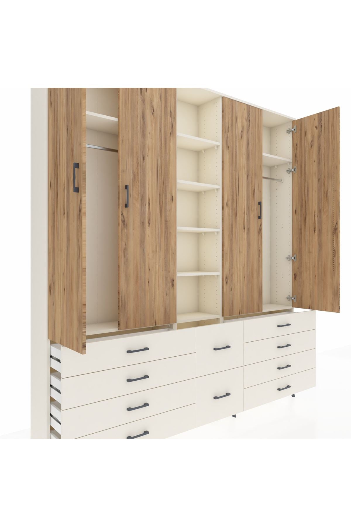 Arges Dolap 9 Raflı 10 Çekmeceli 2 Askılı 220x30x243 Aytaşı-Çam/Aytaşı