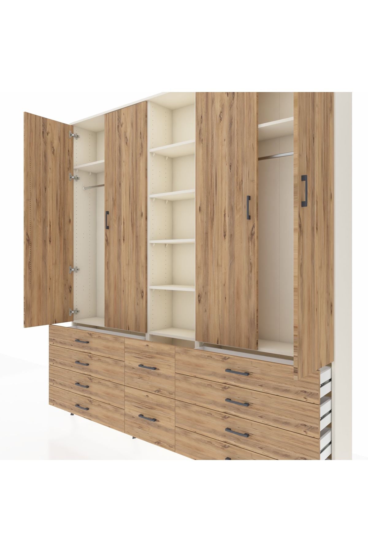 Arges Gardrop 9 Raflı 10 Çekmeceli 2 Askılı 220x30x243 Aytaşı-Çam