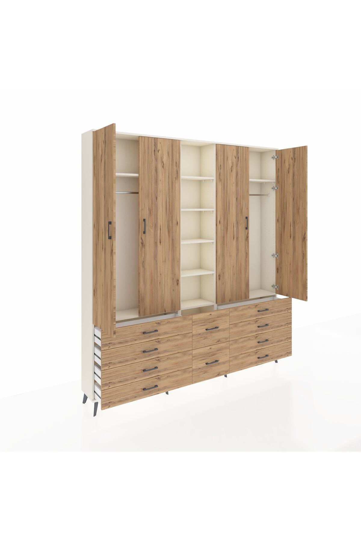 Arges Gardrop 9 Raflı 10 Çekmeceli 2 Askılı 220x30x243 Aytaşı-Çam