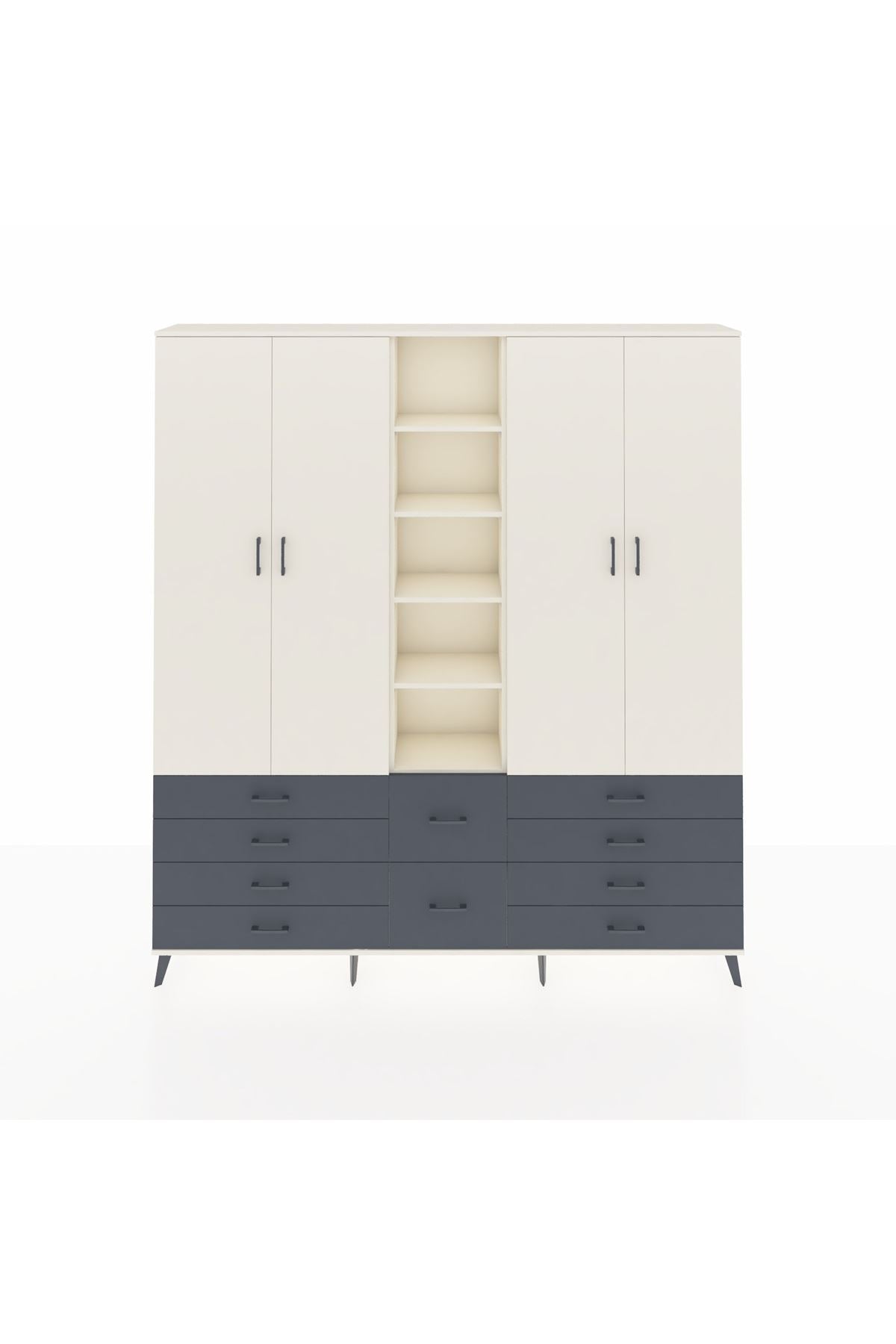 Arges Dolap 9 Raflı 10 Çekmeceli 2 Askılı 220x30x243 Aytaşı-Aytaşı/Antrasit