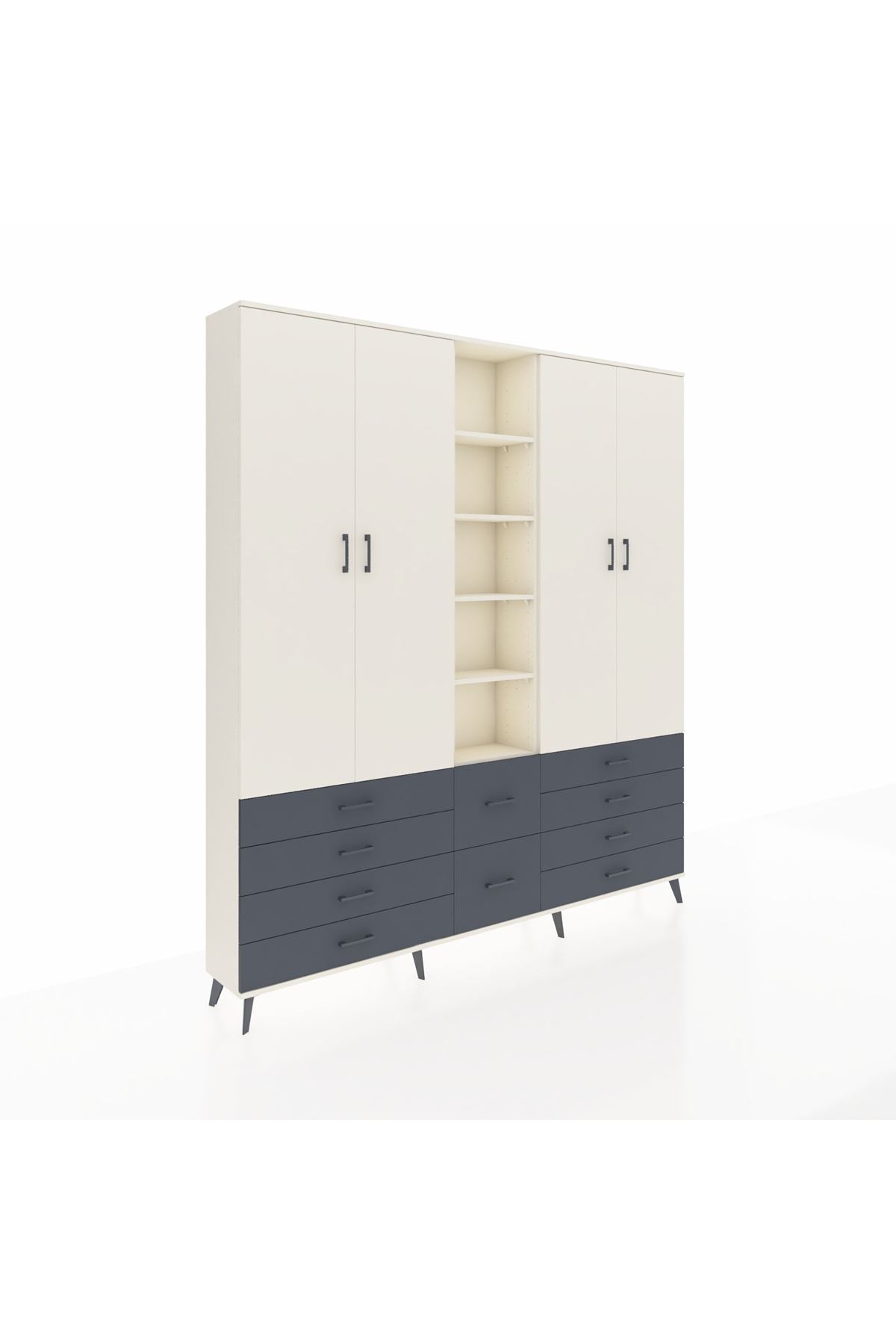 Arges Dolap 9 Raflı 10 Çekmeceli 2 Askılı 220x30x243 Aytaşı-Aytaşı/Antrasit