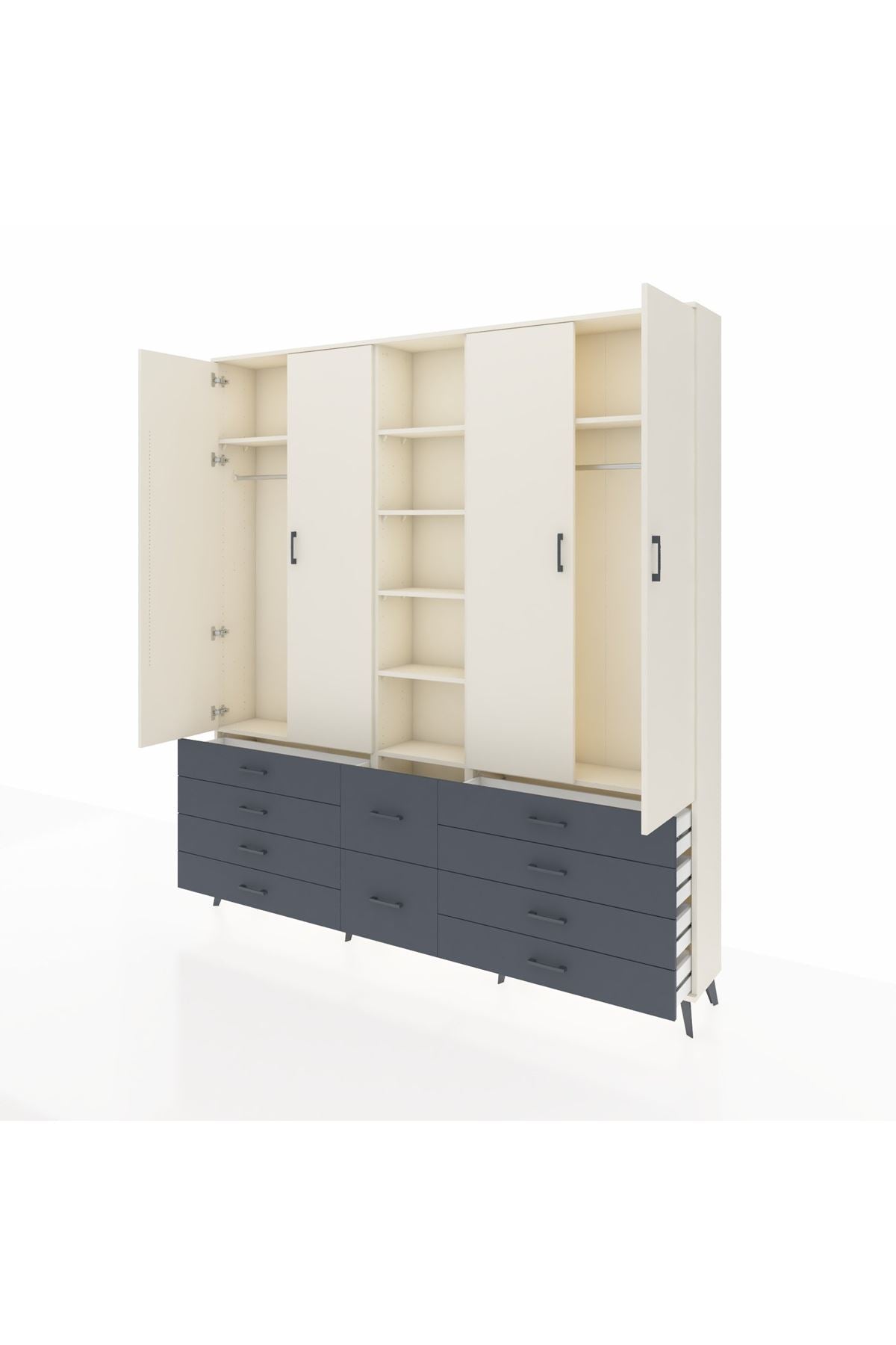 Arges Dolap 9 Raflı 10 Çekmeceli 2 Askılı 220x30x243 Aytaşı-Aytaşı/Antrasit