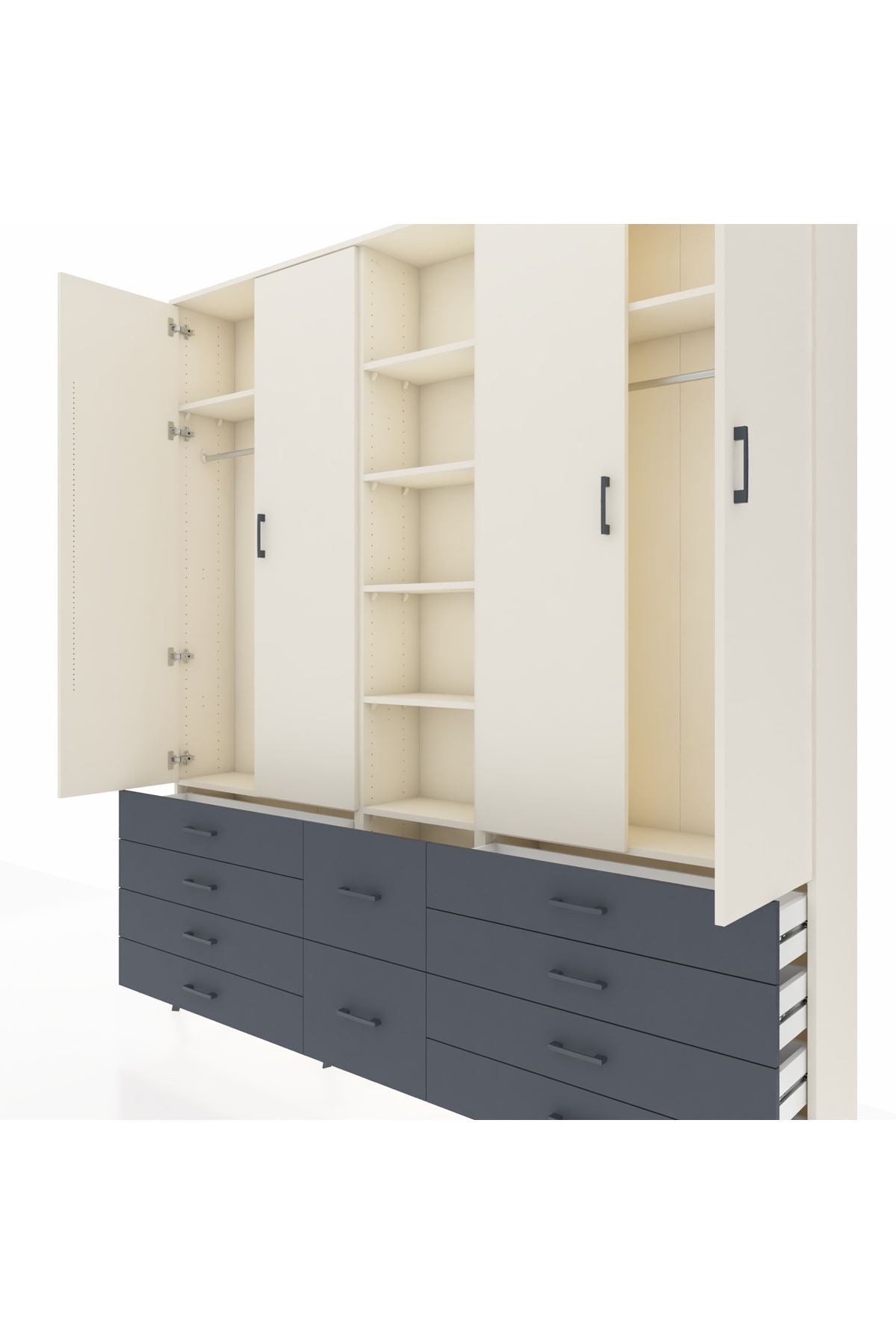 Arges Dolap 9 Raflı 10 Çekmeceli 2 Askılı 220x30x243 Aytaşı-Aytaşı/Antrasit