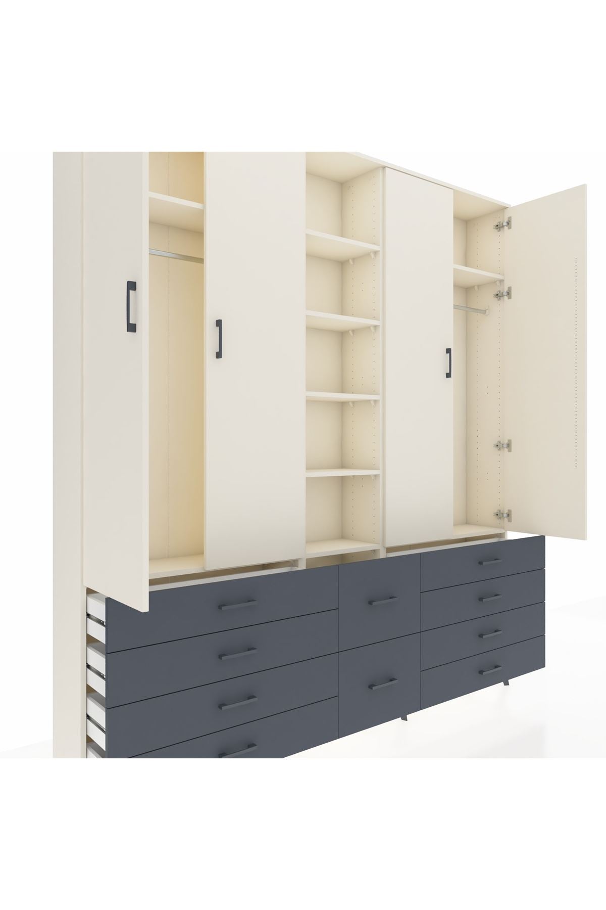 Arges Dolap 9 Raflı 10 Çekmeceli 2 Askılı 220x30x243 Aytaşı-Aytaşı/Antrasit