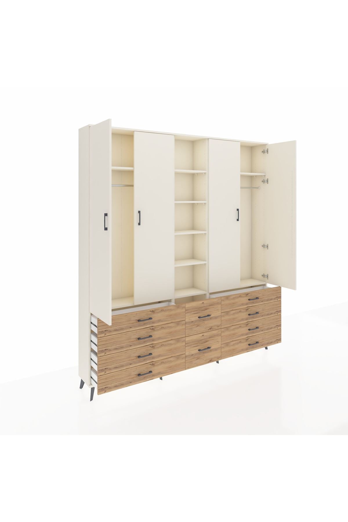 Arges Dolap 9 Raflı 10 Çekmeceli 2 Askılı 220x30x243 Aytaşı-Aytaşı/Çam