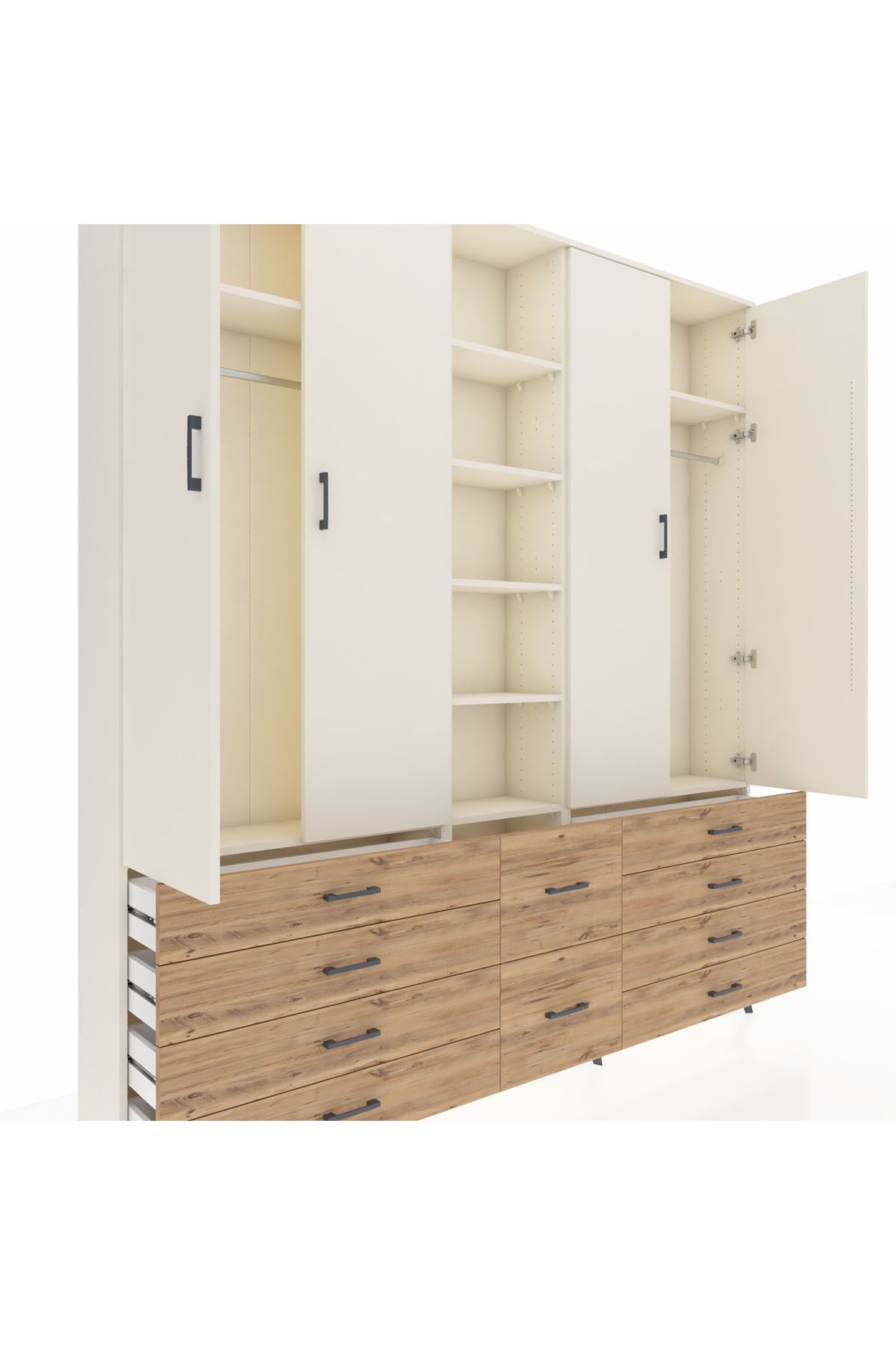 Arges Dolap 9 Raflı 10 Çekmeceli 2 Askılı 220x30x243 Aytaşı-Aytaşı/Çam