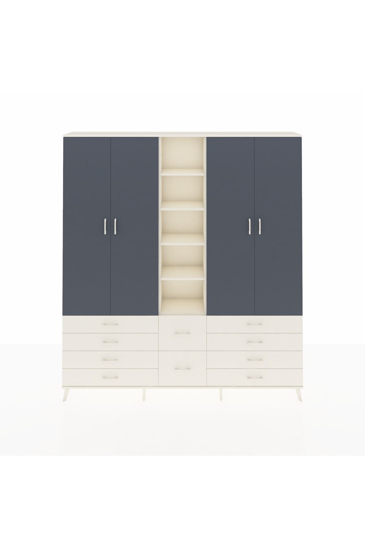 Arges Dolap 9 Raflı 10 Çekmeceli 2 Askılı 220x30x243 Aytaşı-Antrasit/Aytaşı