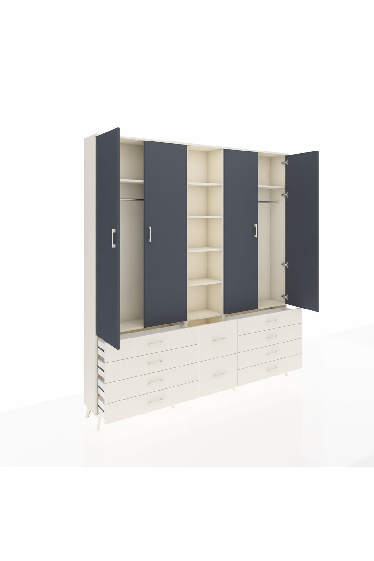 Arges Dolap 9 Raflı 10 Çekmeceli 2 Askılı 220x30x243 Aytaşı-Antrasit/Aytaşı