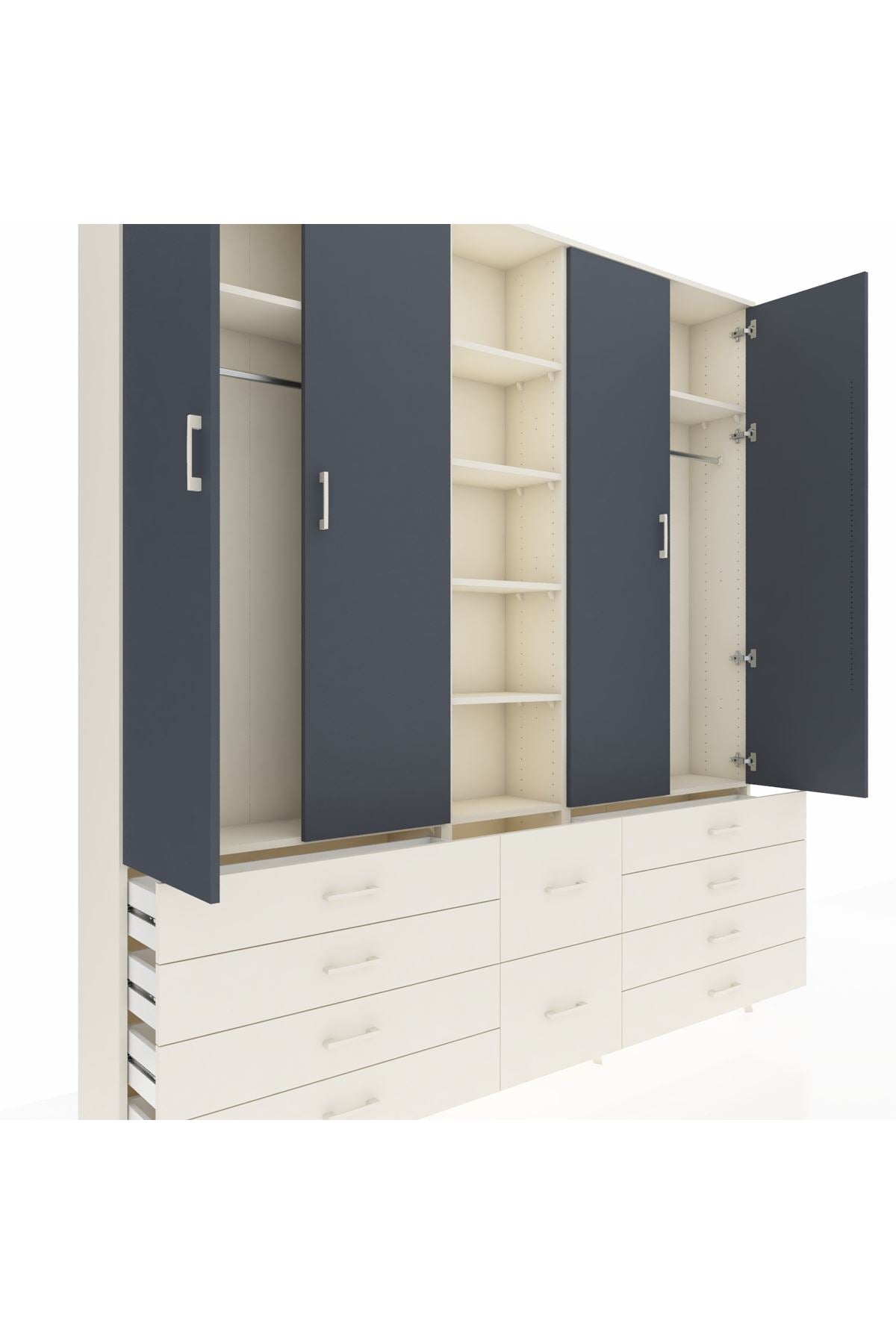 Arges Dolap 9 Raflı 10 Çekmeceli 2 Askılı 220x30x243 Aytaşı-Antrasit/Aytaşı