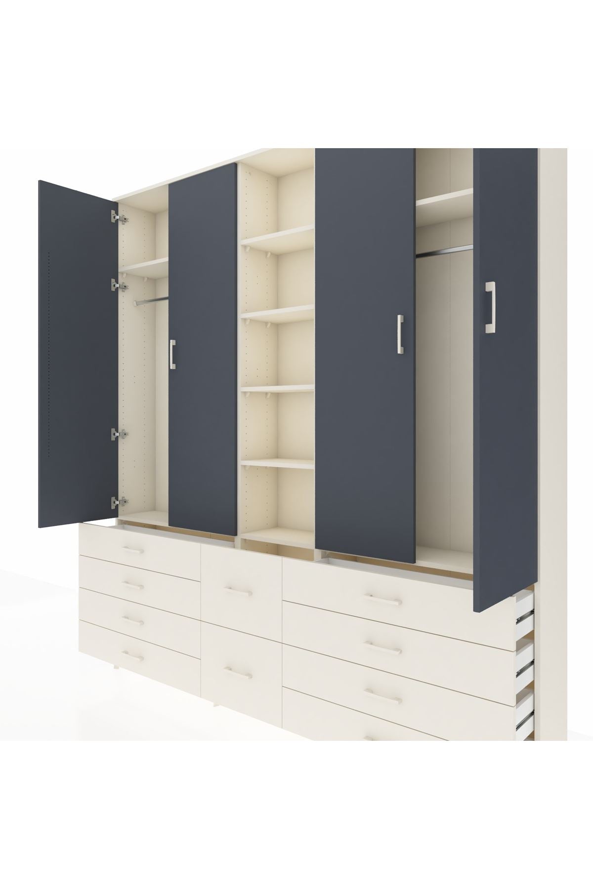 Arges Dolap 9 Raflı 10 Çekmeceli 2 Askılı 220x30x243 Aytaşı-Antrasit/Aytaşı