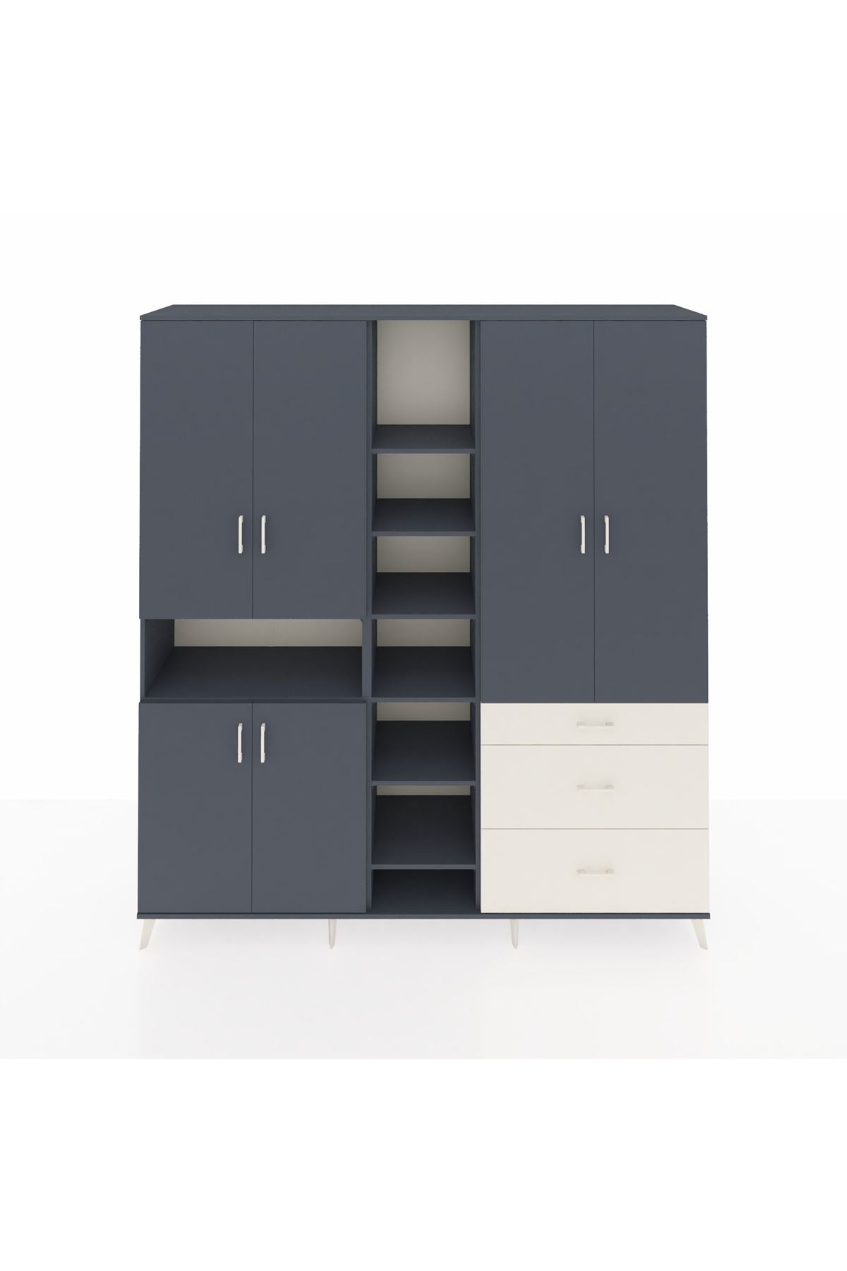 Hyperion Dolap 13 Raflı 3 Çekmeceli 6 Kapaklı 220x44x243 Antrasit-Antrasit/Aytaşı