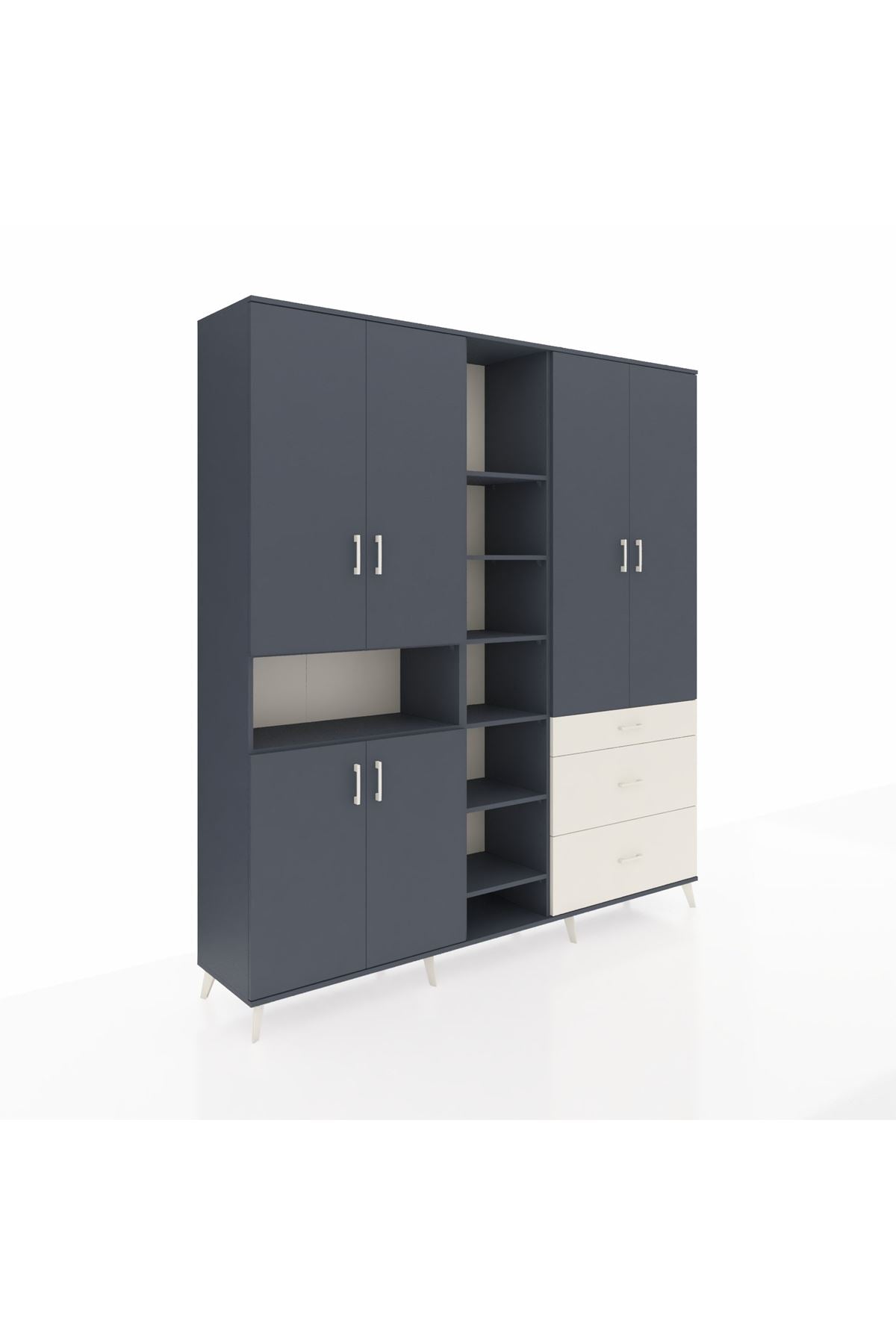 Hyperion Dolap 13 Raflı 3 Çekmeceli 6 Kapaklı 220x44x243 Antrasit-Antrasit/Aytaşı