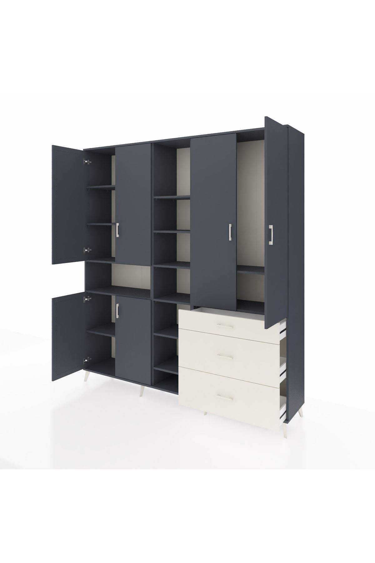 Hyperion Dolap 13 Raflı 3 Çekmeceli 6 Kapaklı 220x44x243 Antrasit-Antrasit/Aytaşı