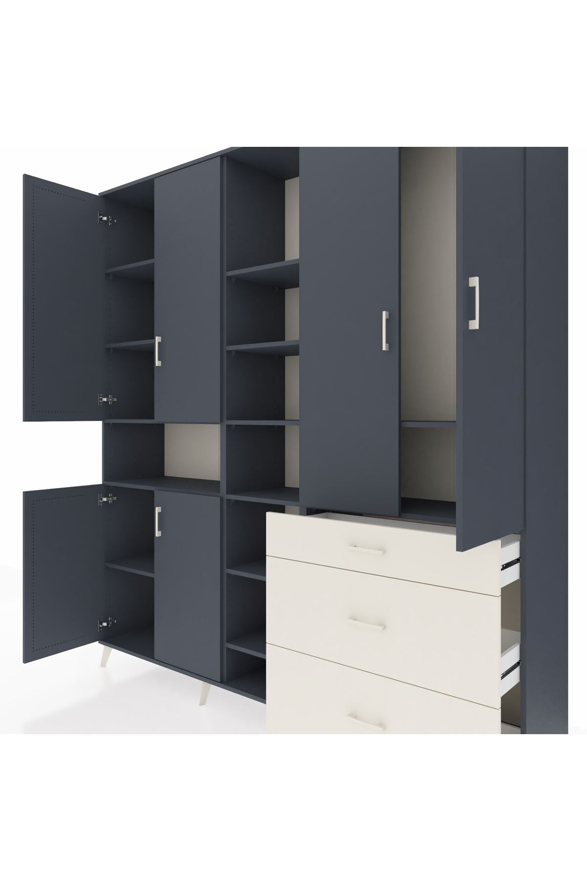 Hyperion Dolap 13 Raflı 3 Çekmeceli 6 Kapaklı 220x44x243 Antrasit-Antrasit/Aytaşı