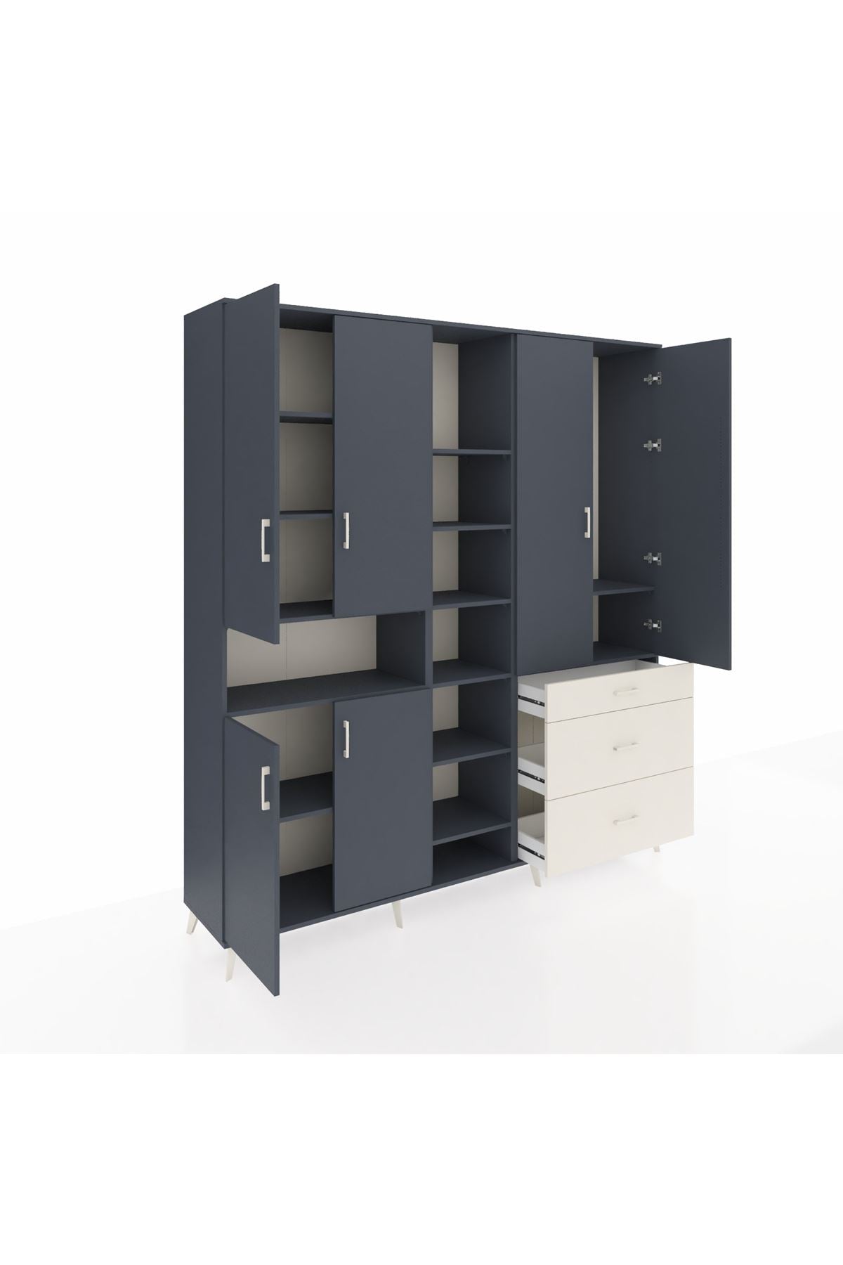 Hyperion Dolap 13 Raflı 3 Çekmeceli 6 Kapaklı 220x44x243 Antrasit-Antrasit/Aytaşı