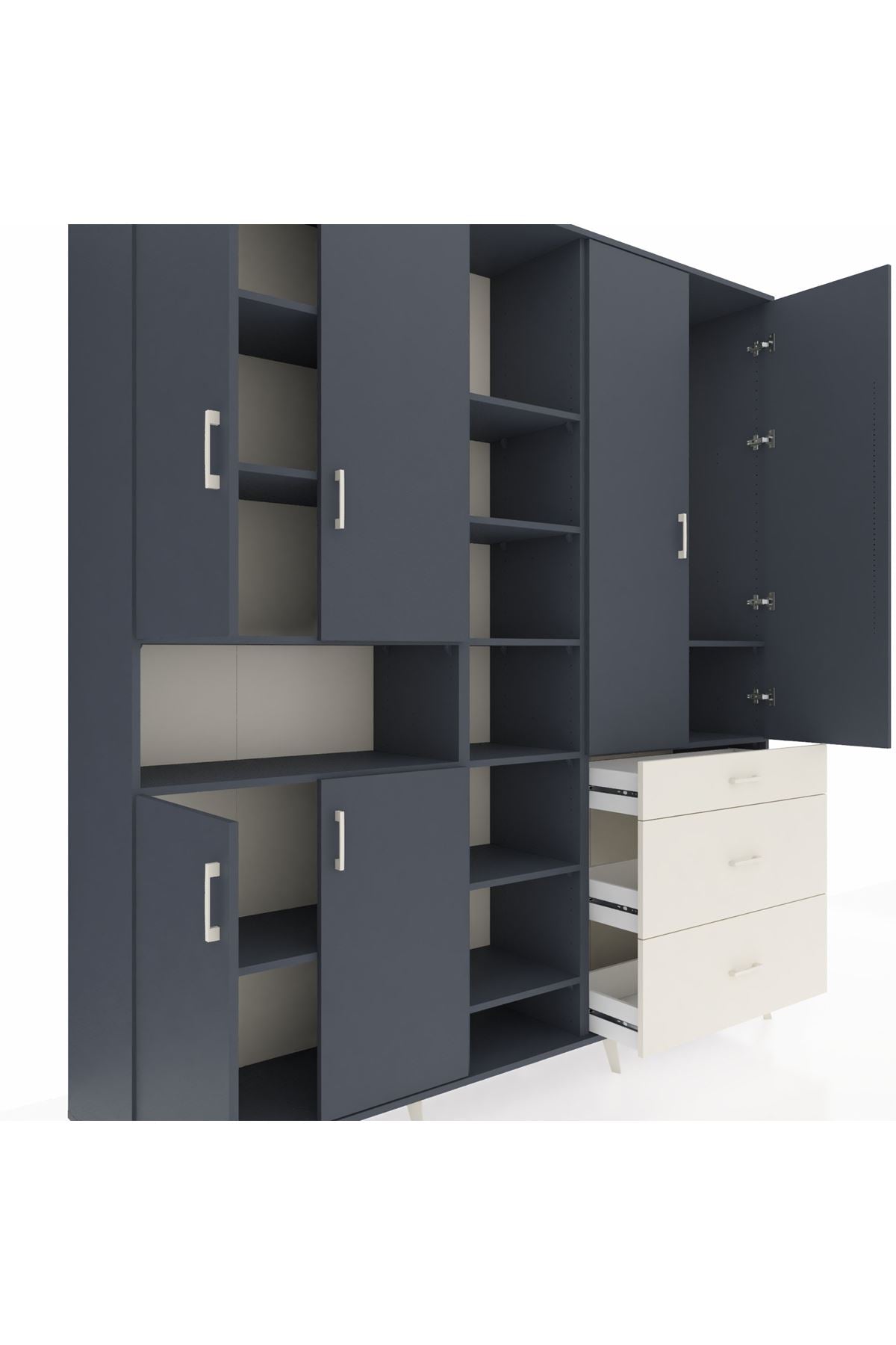 Hyperion Dolap 13 Raflı 3 Çekmeceli 6 Kapaklı 220x44x243 Antrasit-Antrasit/Aytaşı