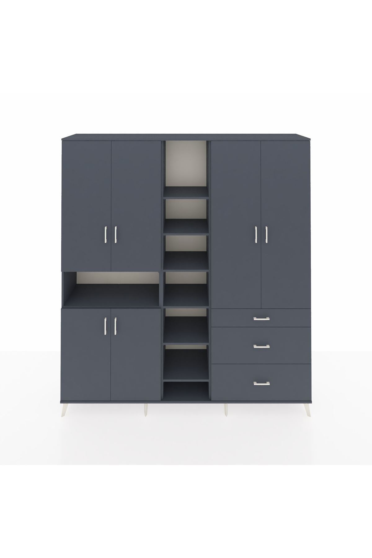 Hyperion Dolap 13 Raflı 3 Çekmeceli 6 Kapaklı 220x44x243 Antrasit-Antrasit/Antrasit