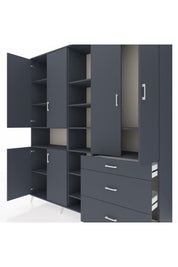 Hyperion Dolap 13 Raflı 3 Çekmeceli 6 Kapaklı 220x44x243 Antrasit-Antrasit/Antrasit