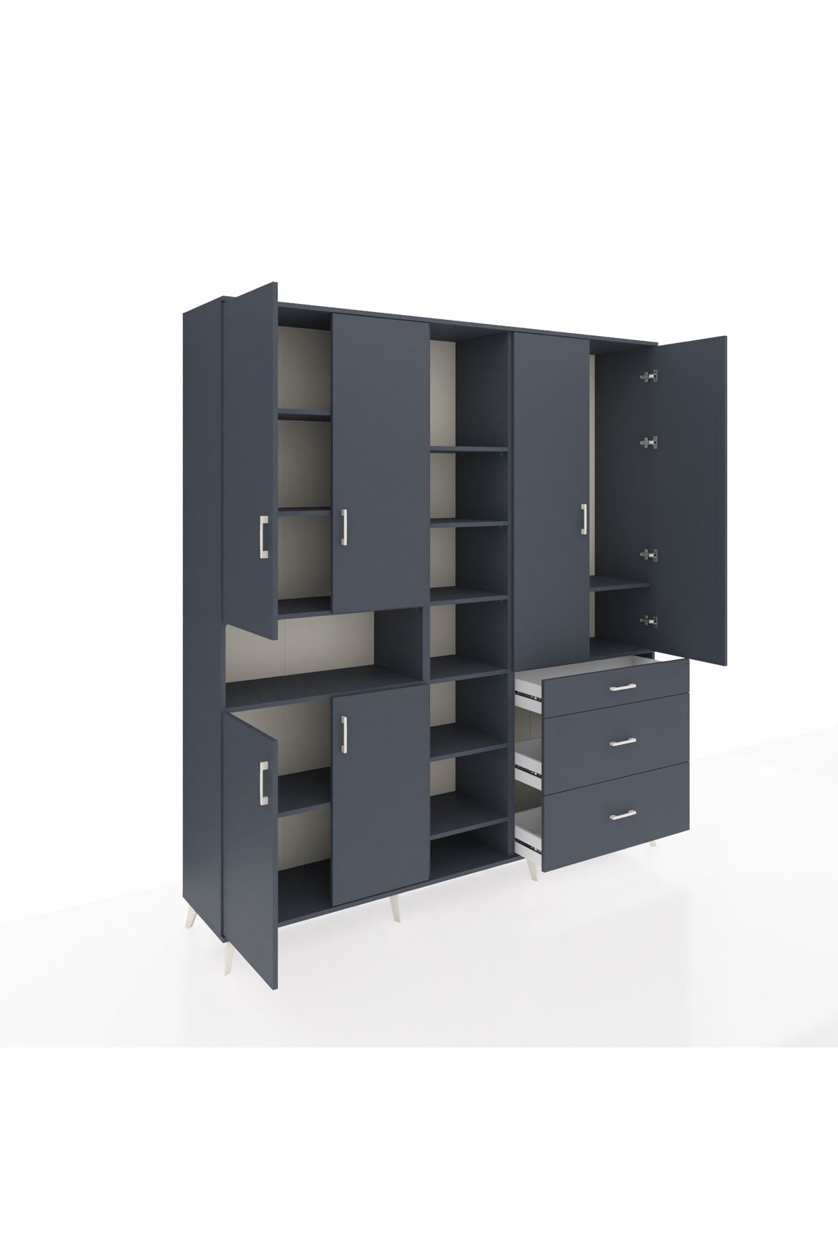 Hyperion Dolap 13 Raflı 3 Çekmeceli 6 Kapaklı 220x44x243 Antrasit-Antrasit/Antrasit