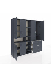 Hyperion Dolap 13 Raflı 3 Çekmeceli 6 Kapaklı 220x44x243 Antrasit-Antrasit/Antrasit