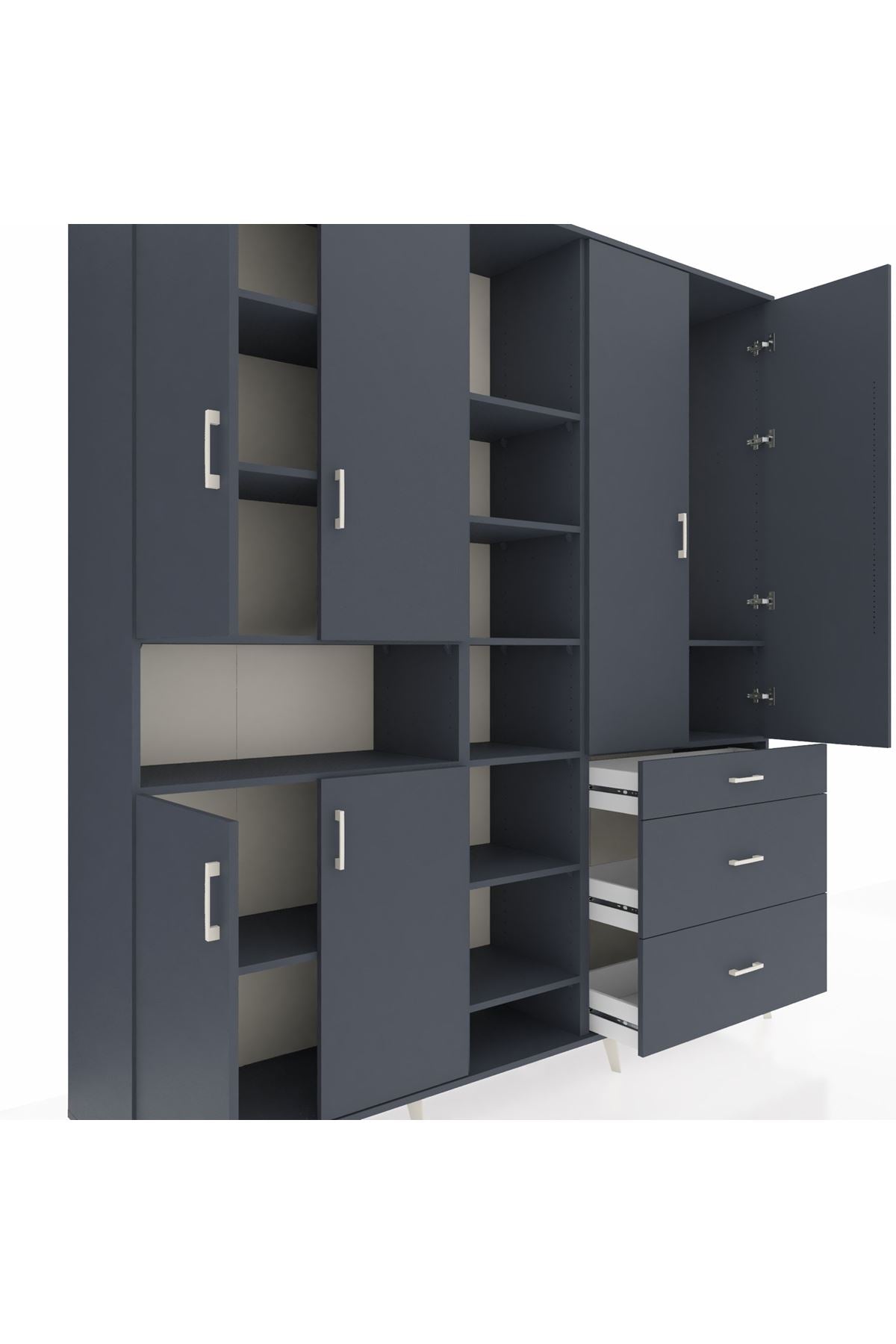 Hyperion Dolap 13 Raflı 3 Çekmeceli 6 Kapaklı 220x44x243 Antrasit-Antrasit/Antrasit