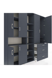 Hyperion Dolap 13 Raflı 3 Çekmeceli 6 Kapaklı 220x44x243 Antrasit-Antrasit/Antrasit