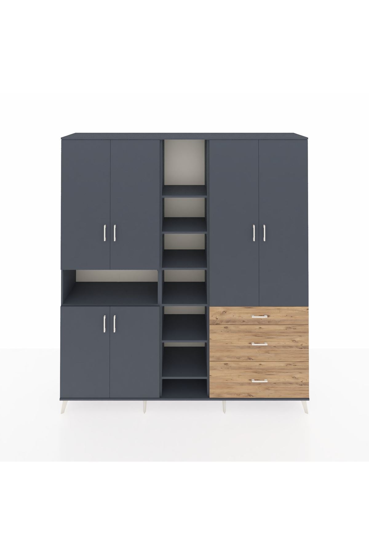 Hyperion Dolap 13 Raflı 3 Çekmeceli 6 Kapaklı 220x44x243 Antrasit-Antrasit/Çam