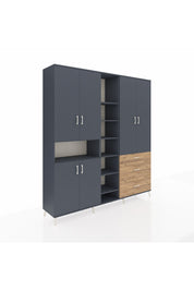 Hyperion Dolap 13 Raflı 3 Çekmeceli 6 Kapaklı 220x44x243 Antrasit-Antrasit/Çam