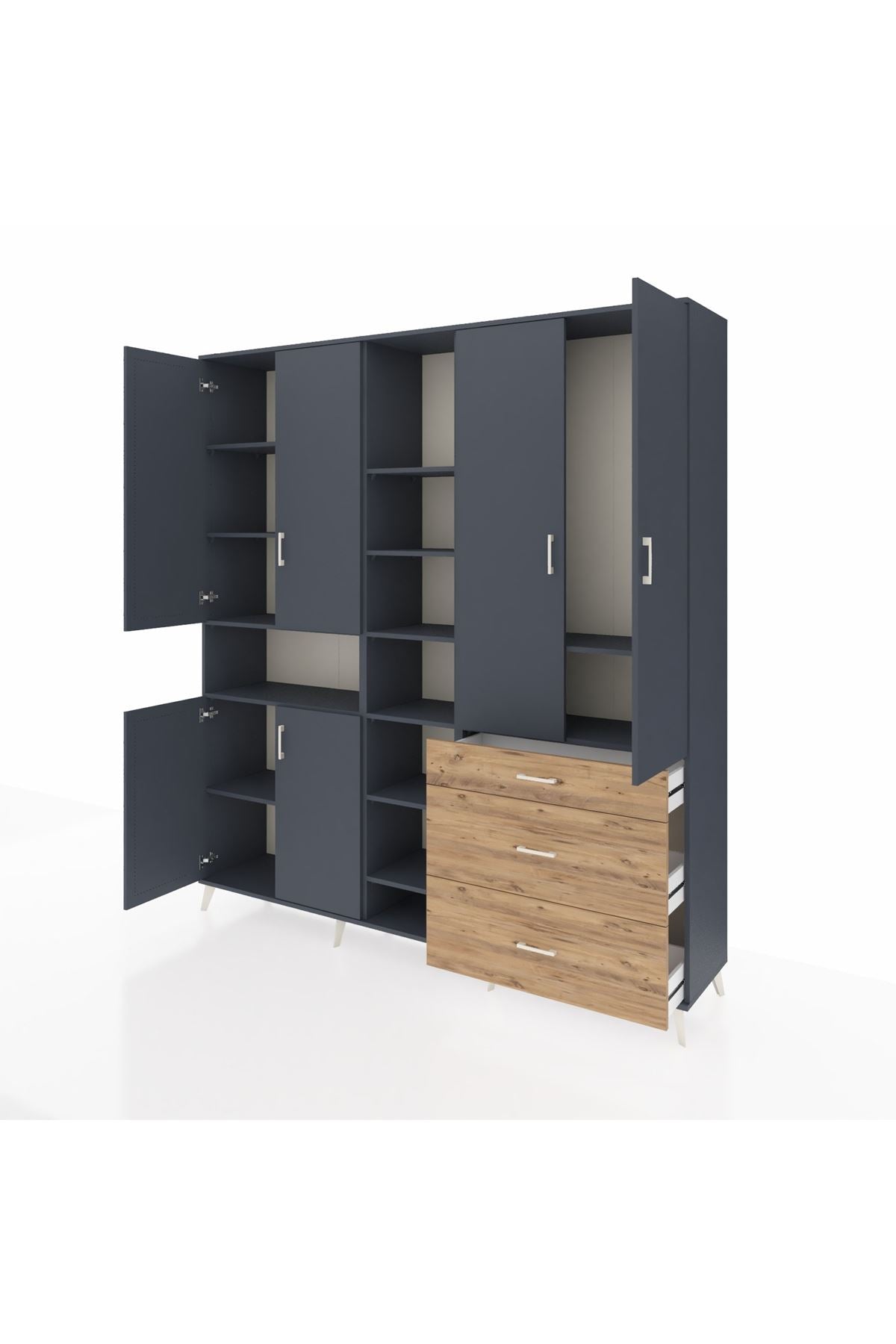 Hyperion Dolap 13 Raflı 3 Çekmeceli 6 Kapaklı 220x44x243 Antrasit-Antrasit/Çam