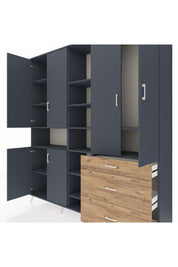 Hyperion Dolap 13 Raflı 3 Çekmeceli 6 Kapaklı 220x44x243 Antrasit-Antrasit/Çam