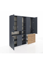 Hyperion Dolap 13 Raflı 3 Çekmeceli 6 Kapaklı 220x44x243 Antrasit-Antrasit/Çam