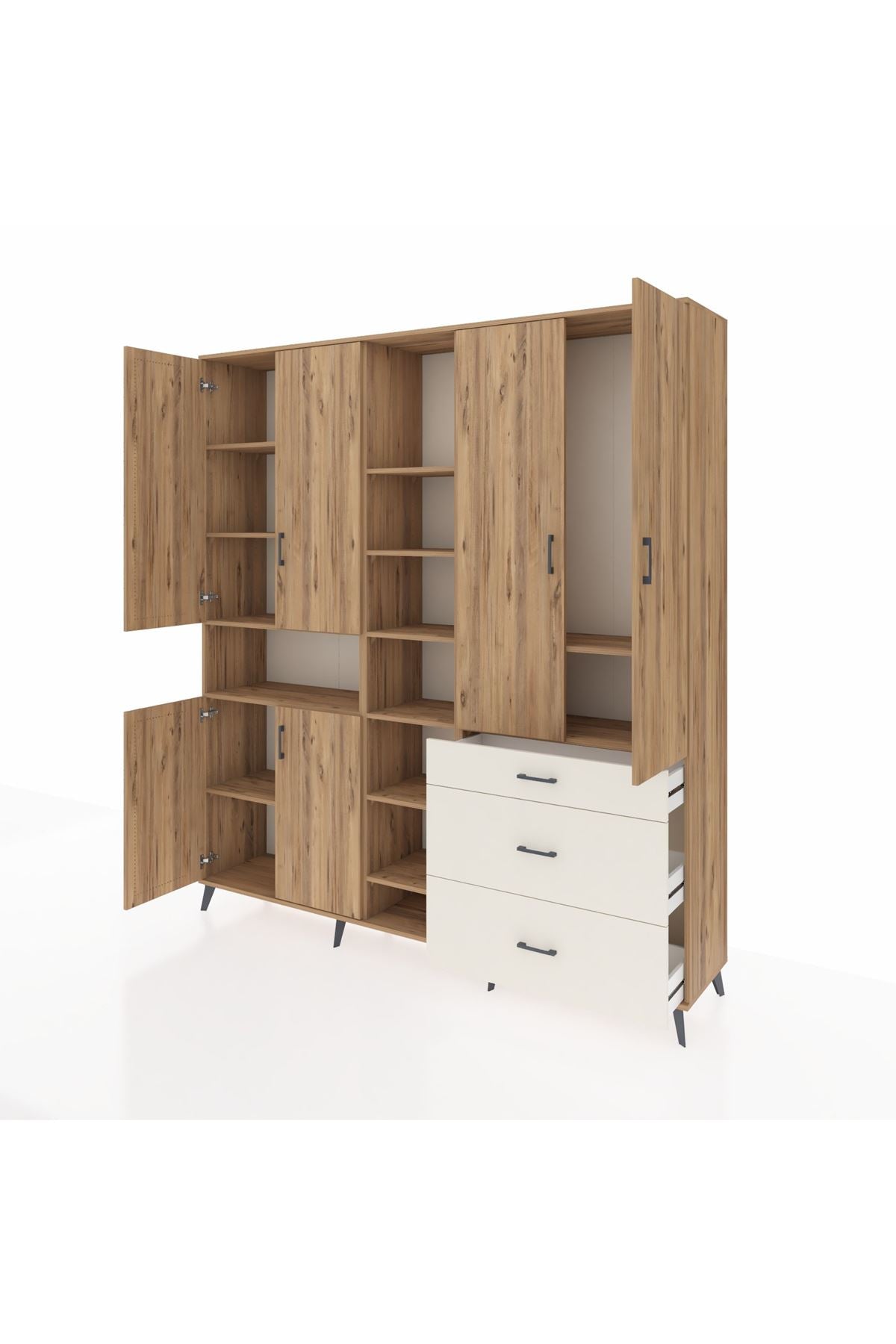 Hyperion Dolap 13 Raflı 3 Çekmeceli 6 Kapaklı 220x44x243 Çam-Çam/Aytaşı