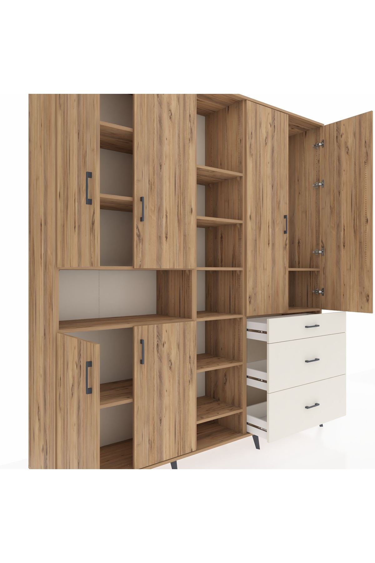 Hyperion Dolap 13 Raflı 3 Çekmeceli 6 Kapaklı 220x44x243 Çam-Çam/Aytaşı