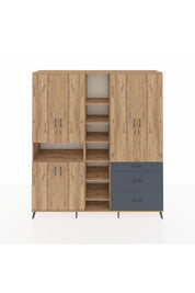 Hyperion Dolap 13 Raflı 3 Çekmeceli 6 Kapaklı 220x44x243 Çam-Çam/Antrasit