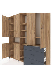 Hyperion Dolap 13 Raflı 3 Çekmeceli 6 Kapaklı 220x44x243 Çam-Çam/Antrasit