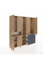 Hyperion Dolap 13 Raflı 3 Çekmeceli 6 Kapaklı 220x44x243 Çam-Çam/Antrasit