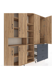Hyperion Dolap 13 Raflı 3 Çekmeceli 6 Kapaklı 220x44x243 Çam-Çam/Antrasit