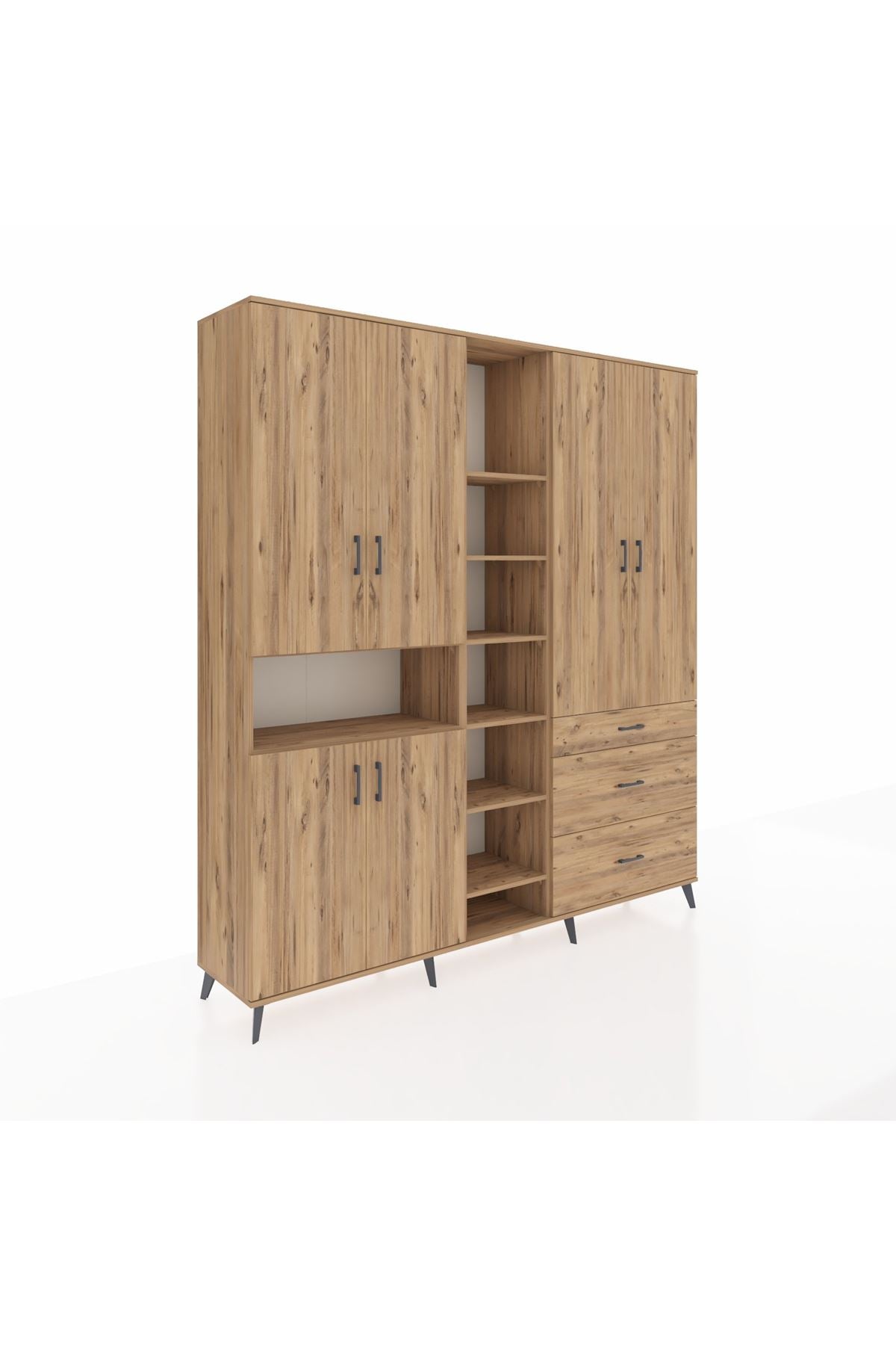 Hyperion Dolap 13 Raflı 3 Çekmeceli 6 Kapaklı 220x44x243 Çam-Çam/Çam