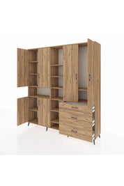 Hyperion Dolap 13 Raflı 3 Çekmeceli 6 Kapaklı 220x44x243 Çam-Çam/Çam