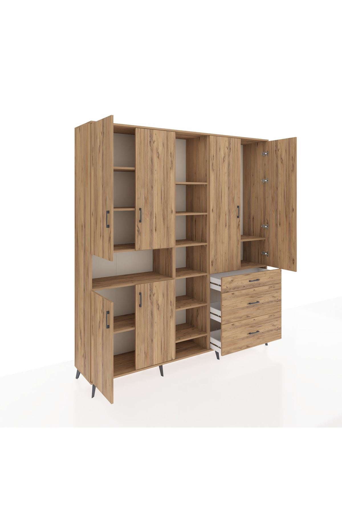 Hyperion Dolap 13 Raflı 3 Çekmeceli 6 Kapaklı 220x44x243 Çam-Çam/Çam