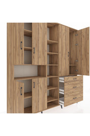 Hyperion Dolap 13 Raflı 3 Çekmeceli 6 Kapaklı 220x44x243 Çam-Çam/Çam