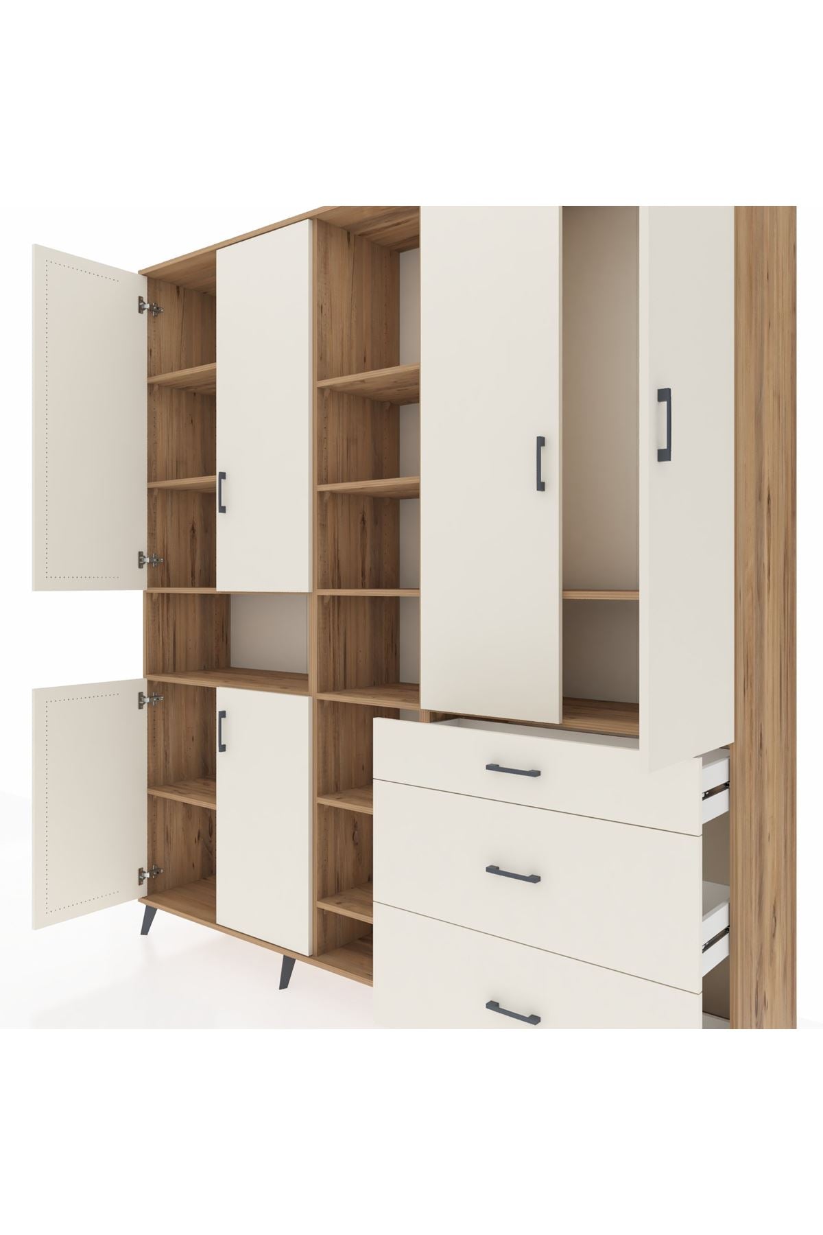 Hyperion Dolap 13 Raflı 3 Çekmeceli 6 Kapaklı 220x44x243 Çam-Aytaşı/Aytaşı