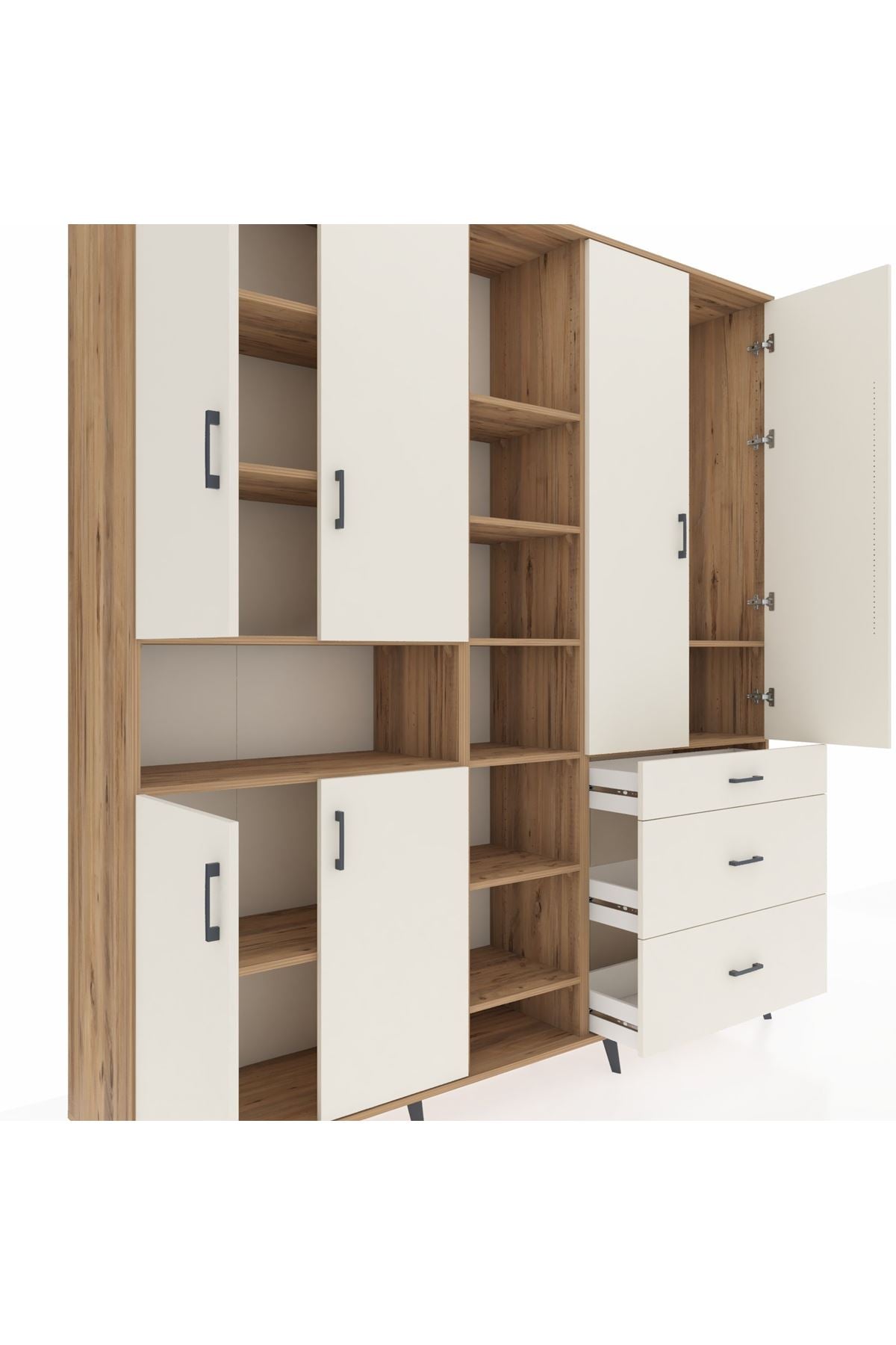 Hyperion Dolap 13 Raflı 3 Çekmeceli 6 Kapaklı 220x44x243 Çam-Aytaşı/Aytaşı