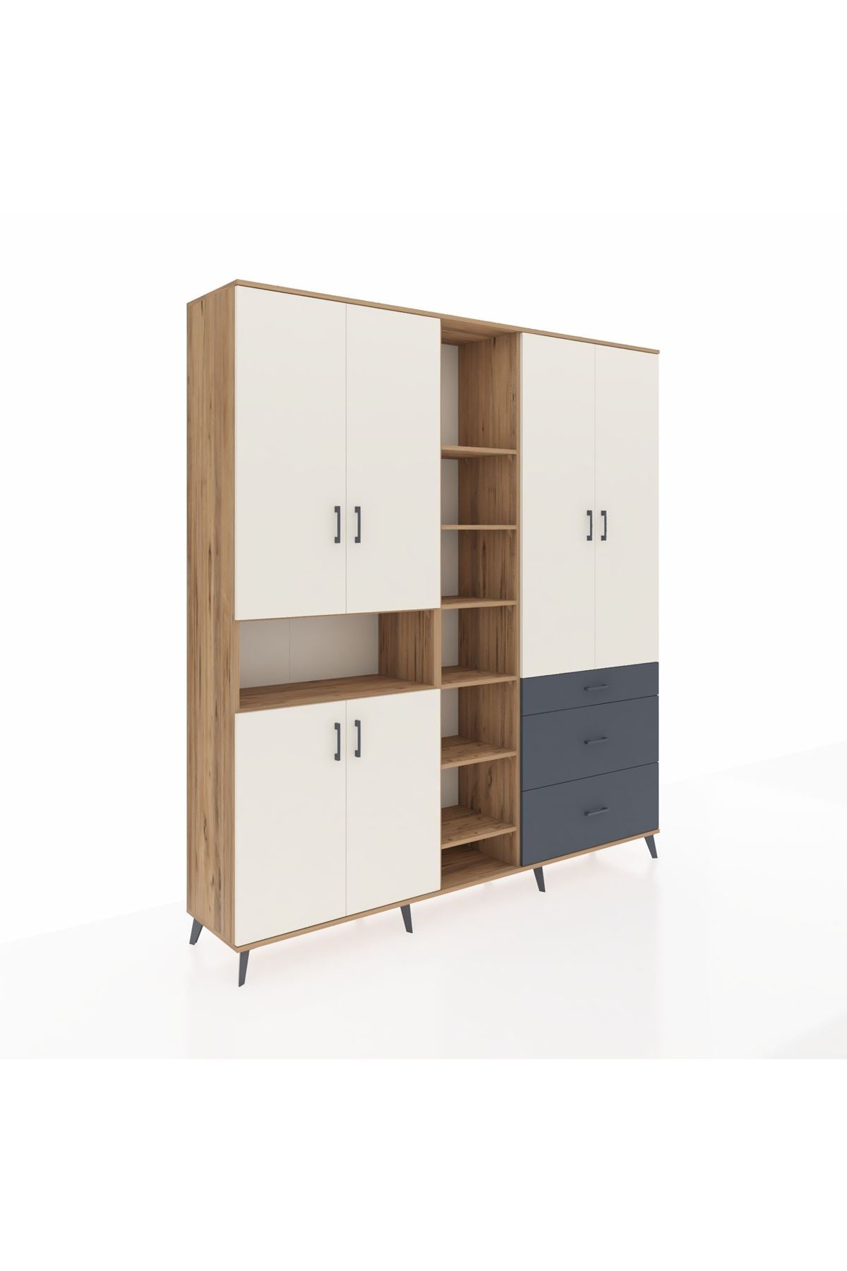 Hyperion Dolap 13 Raflı 3 Çekmeceli 6 Kapaklı 220x44x243 Çam-Aytaşı/Antrasit