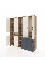 Hyperion Dolap 13 Raflı 3 Çekmeceli 6 Kapaklı 220x44x243 Çam-Aytaşı/Antrasit