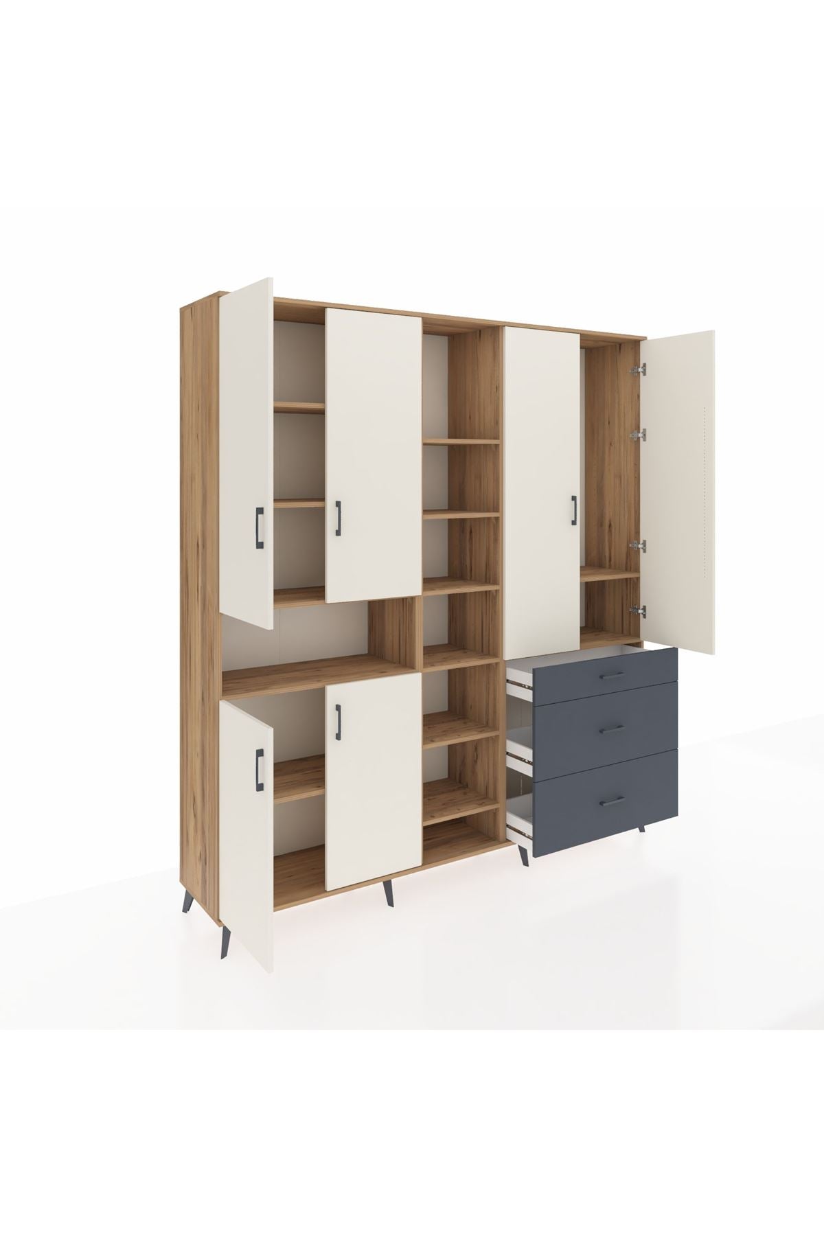 Hyperion Dolap 13 Raflı 3 Çekmeceli 6 Kapaklı 220x44x243 Çam-Aytaşı/Antrasit