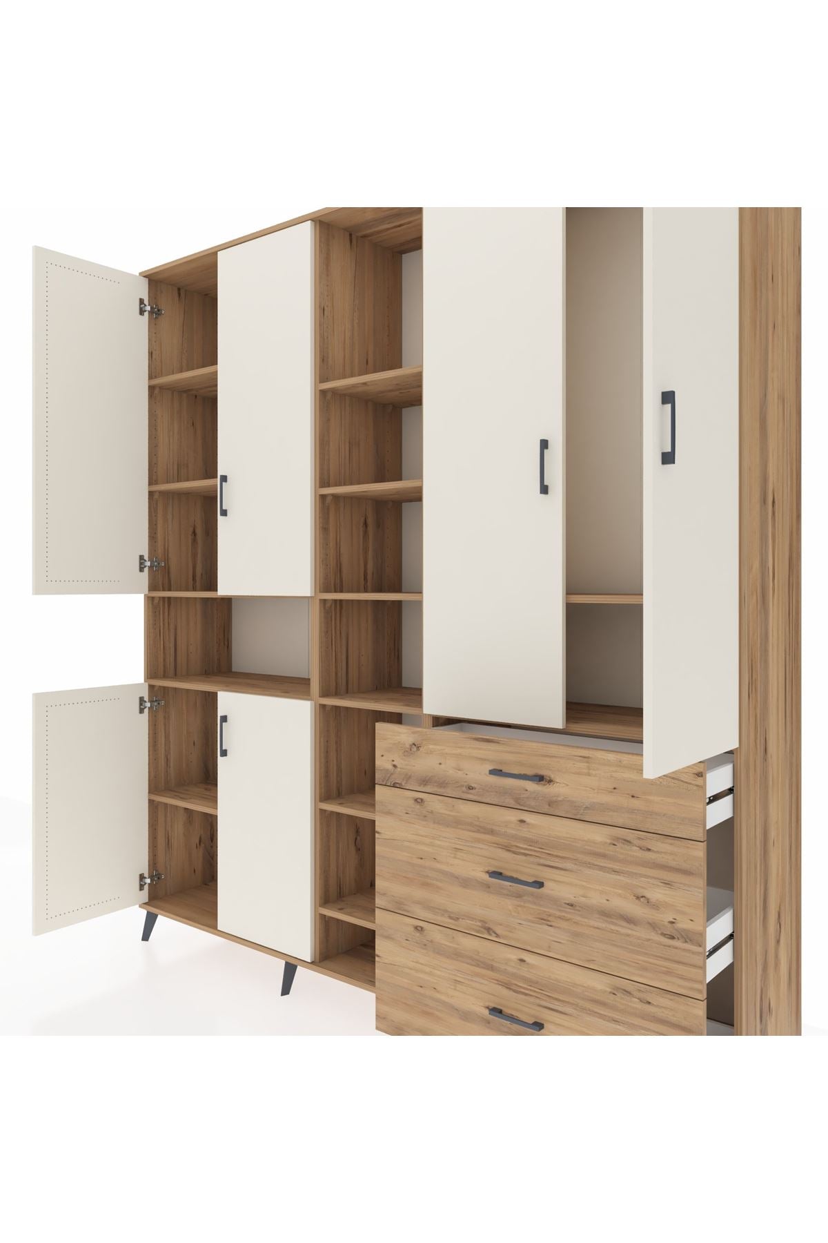 Hyperion Dolap 13 Raflı 3 Çekmeceli 6 Kapaklı 220x44x243 Çam-Aytaşı/Çam